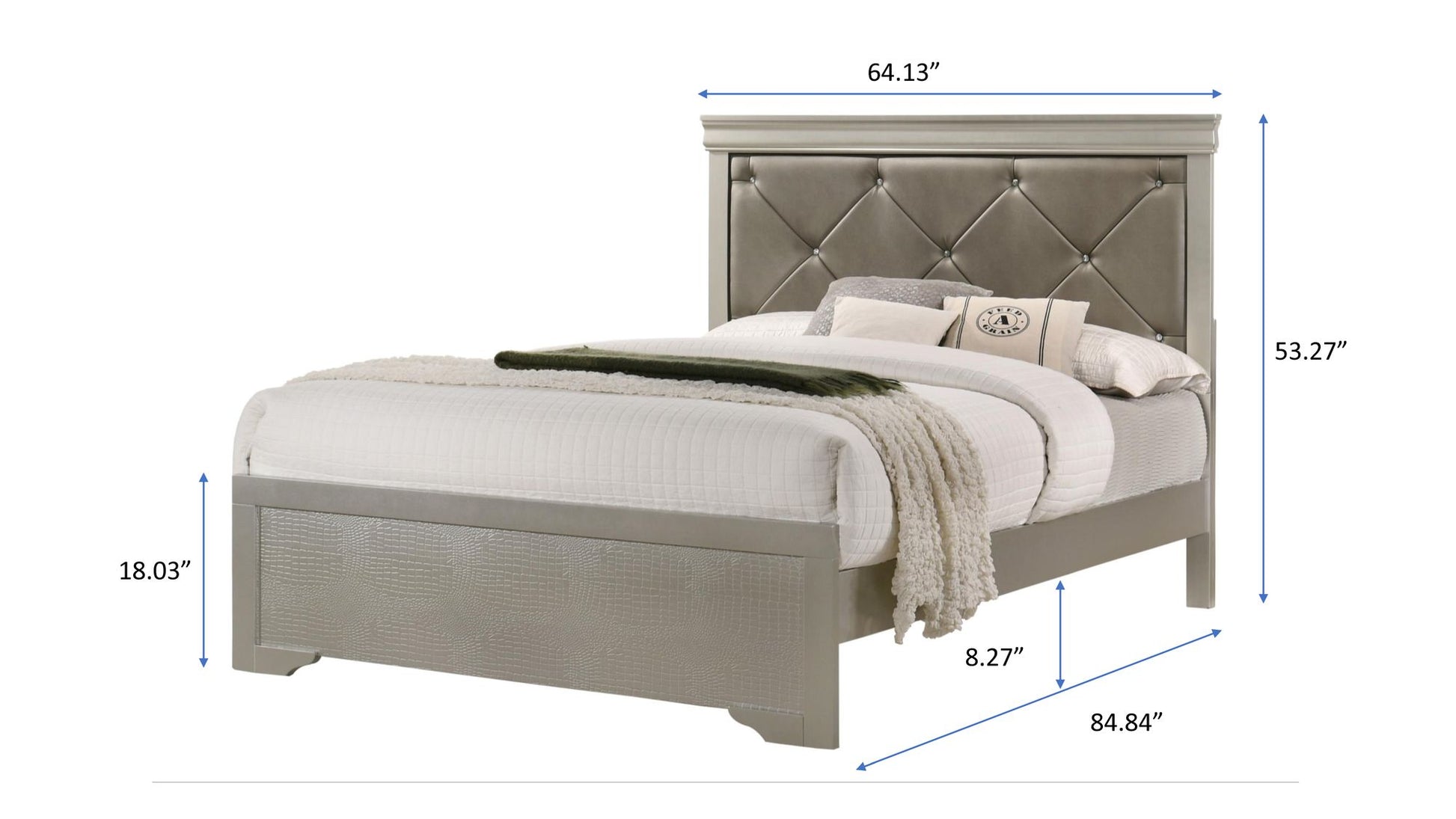 Modern 1pc Beige Champagne Finish Queen Size Panel Bed Wooden – photo 5 of 6