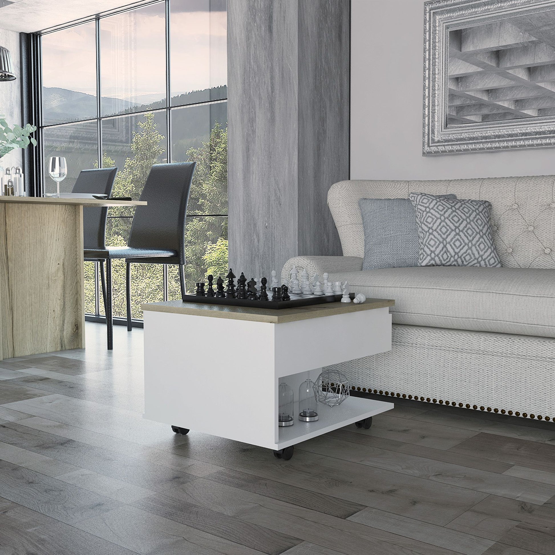 White and Light Oak 1-Drawer 1-Shelf Lift Top Coffee Table – photo 1 of 7