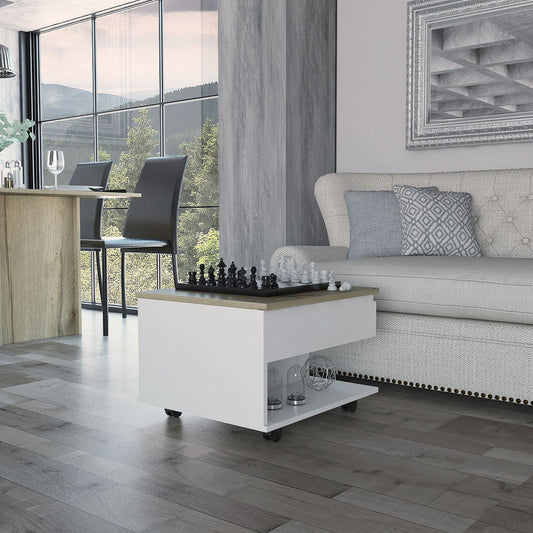 White and Light Oak 1-Drawer 1-Shelf Lift Top Coffee Table – photo 1 of 7