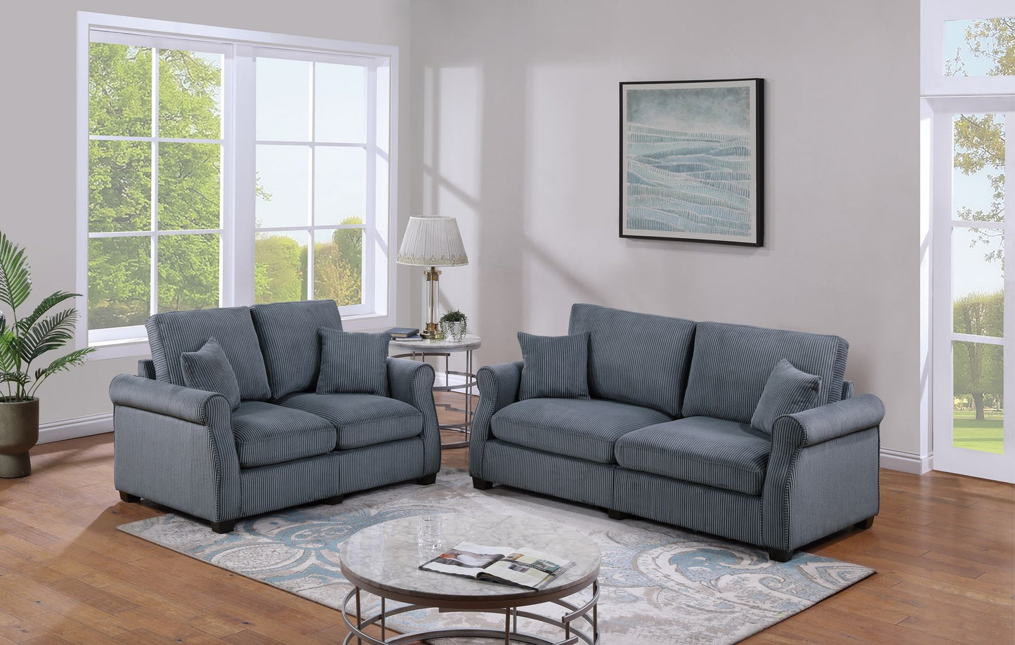 Classic Living Room 2pc Sofa Set Dark Gray Corduroy Sofa Loveseat – photo 8 of 10