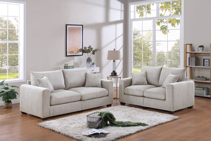 Classic Living Room 2pc Sofa Set Ivory Corduroy Sofa And Loveseat – photo 1 of 10