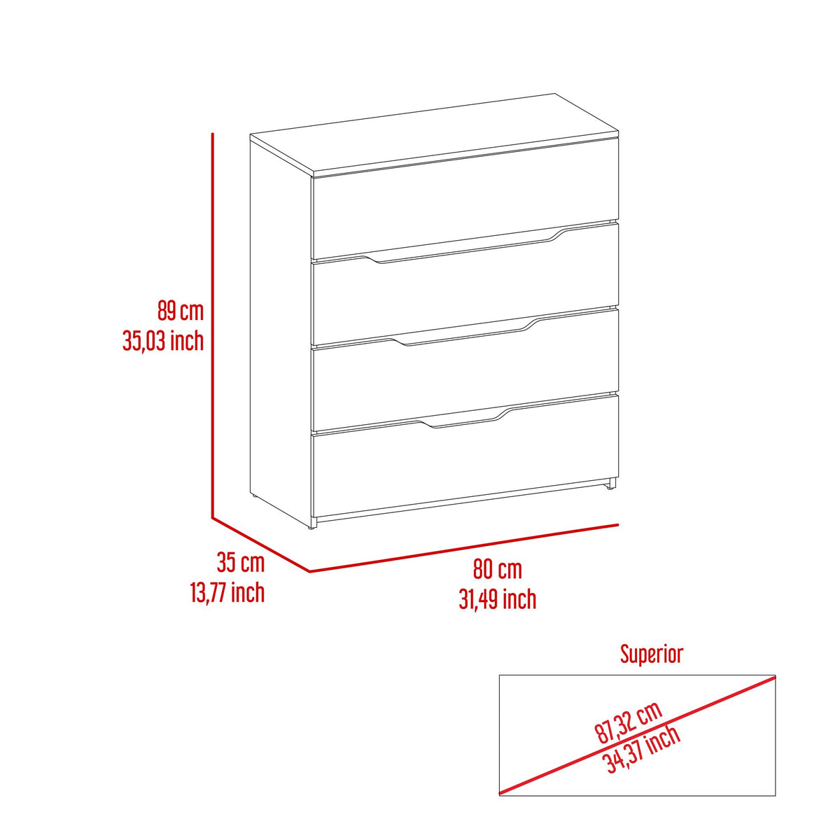 California Drawer Dresser, Four Spacious Drawers, Superior Top – photo 4 of 9
