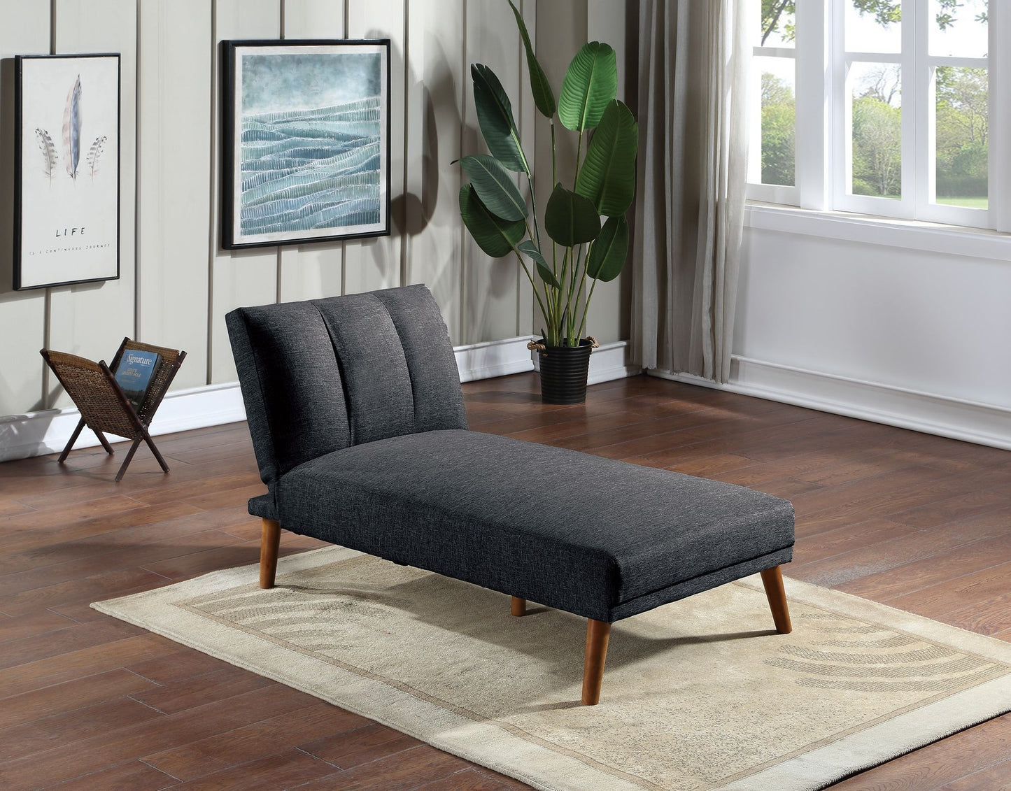 Black Polyfiber Adjustable Chaise Bed Living Room Solid wood Legs – photo 1 of 8