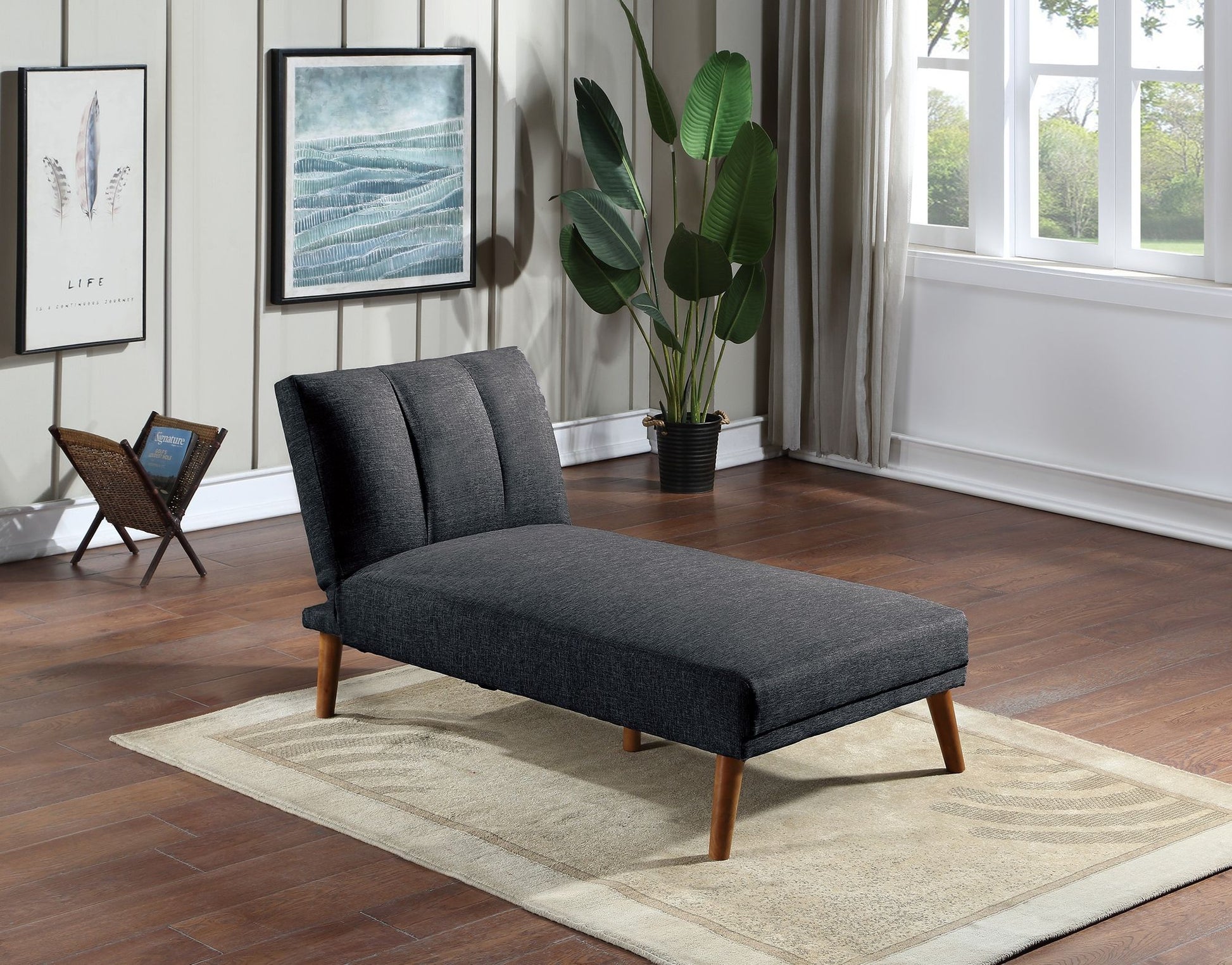 Black Polyfiber Adjustable Chaise Bed Living Room Solid wood Legs – photo 1 of 8