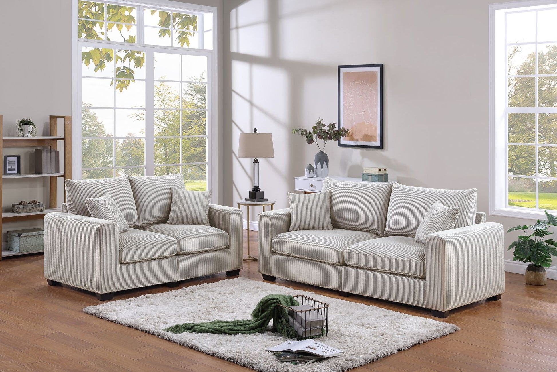 Classic Living Room 2pc Sofa Set Ivory Corduroy Sofa And Loveseat – photo 8 of 10