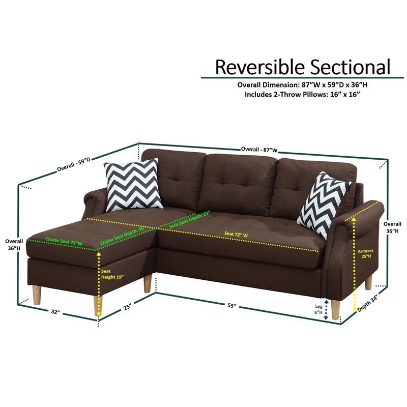Living Room Corner Sectional Dark Coffee Polyfiber Chaise sofa – photo 12 of 17