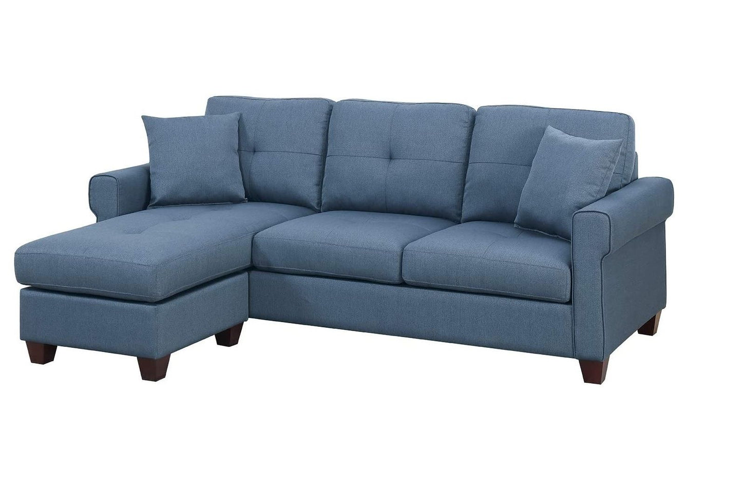 Blue Color Glossy Polyfiber Tufted Cushion Couch Sectional Sofa – photo 4 of 11