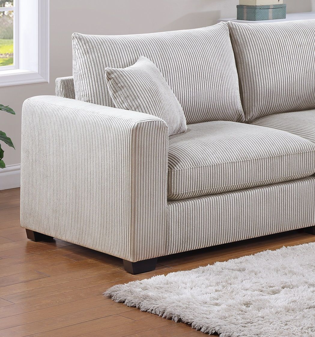 Classic Living Room 2pc Sofa Set Ivory Corduroy Sofa And Loveseat – photo 10 of 10