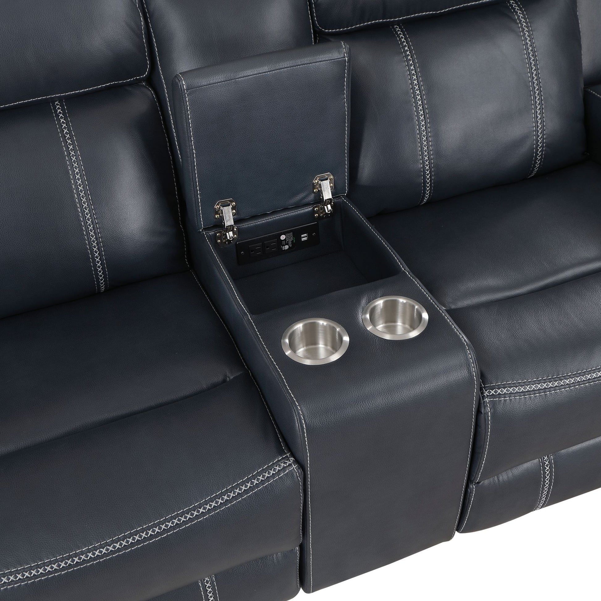 Modern Living Room Furniture 2pc Reclining Sofa Set Blue Breathable – photo 10 of 14