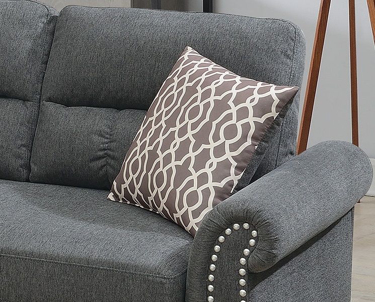 Slate Color Polyfiber Reversible Sectional Sofa Set Chaise Pillows – photo 4 of 18