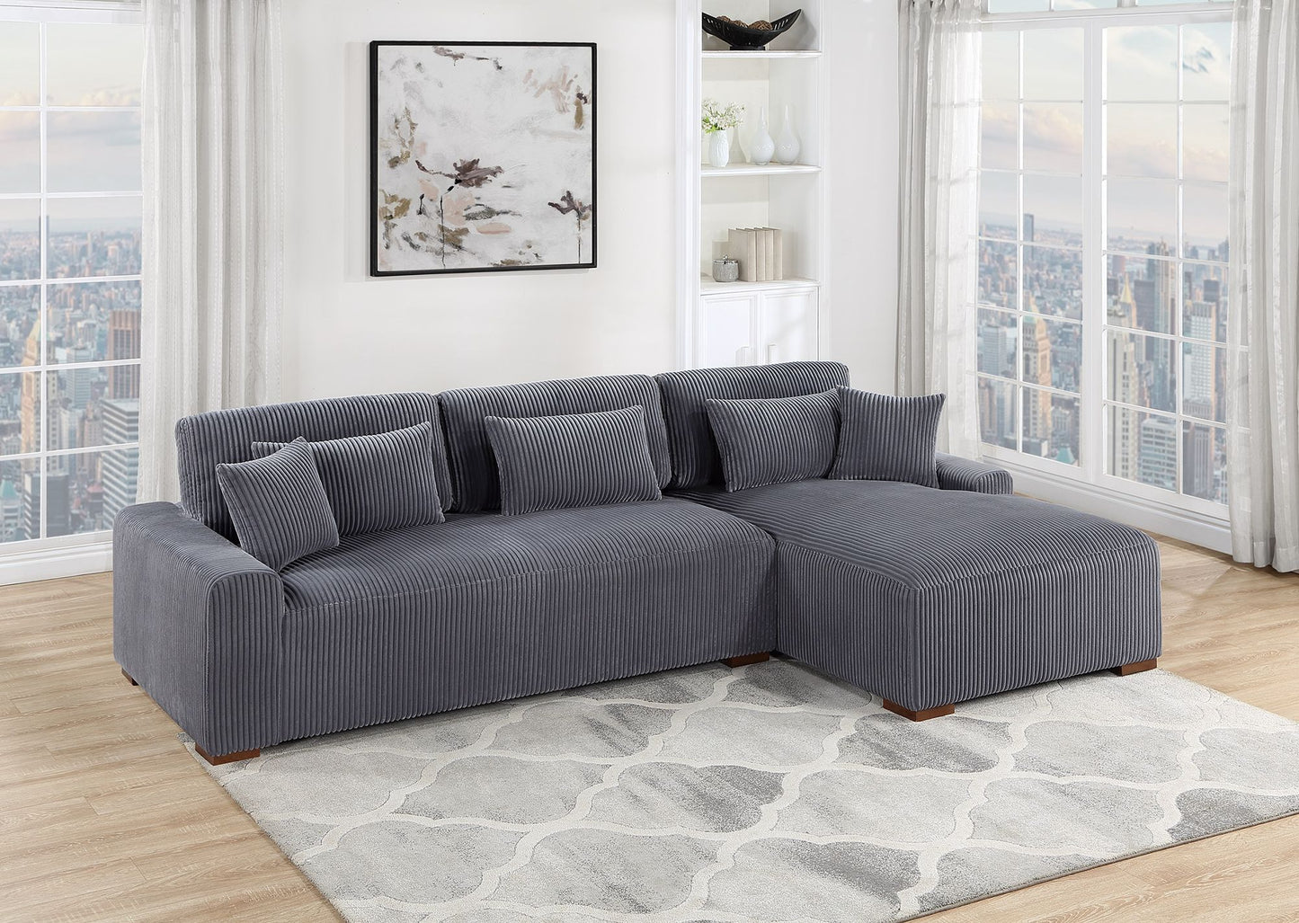 Modern 2pc Sectional Set XL Plush Corduroy Fabric Dark Gray LAF Sofa – photo 1 of 8