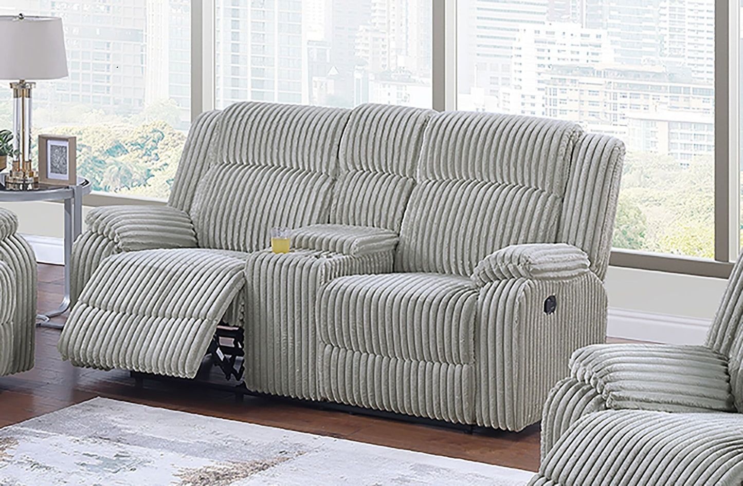 Motion Sofa Loveseat w Console And Recliner Chair Ash Color Fur Like – photo 3 of 20