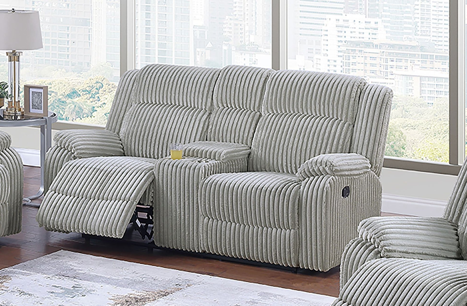 Motion Sofa Loveseat w Console And Recliner Chair Ash Color Fur Like – photo 3 of 20