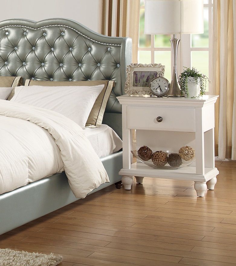 Modern Bedroom Nightstand White Color Wooden 1 Drawers And Shelf Bed – photo 7 of 14