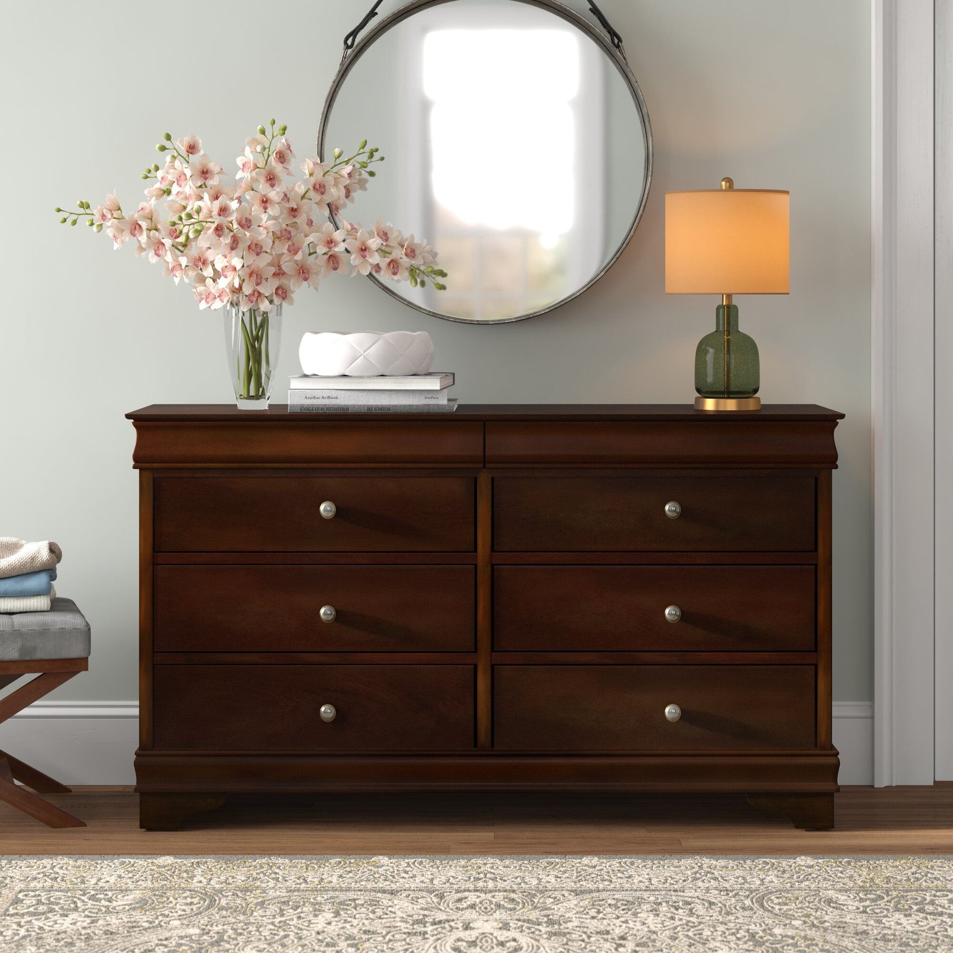 Brown Cherry Finish Louis Phillipe Style Bedroom Furniture – photo 5 of 7