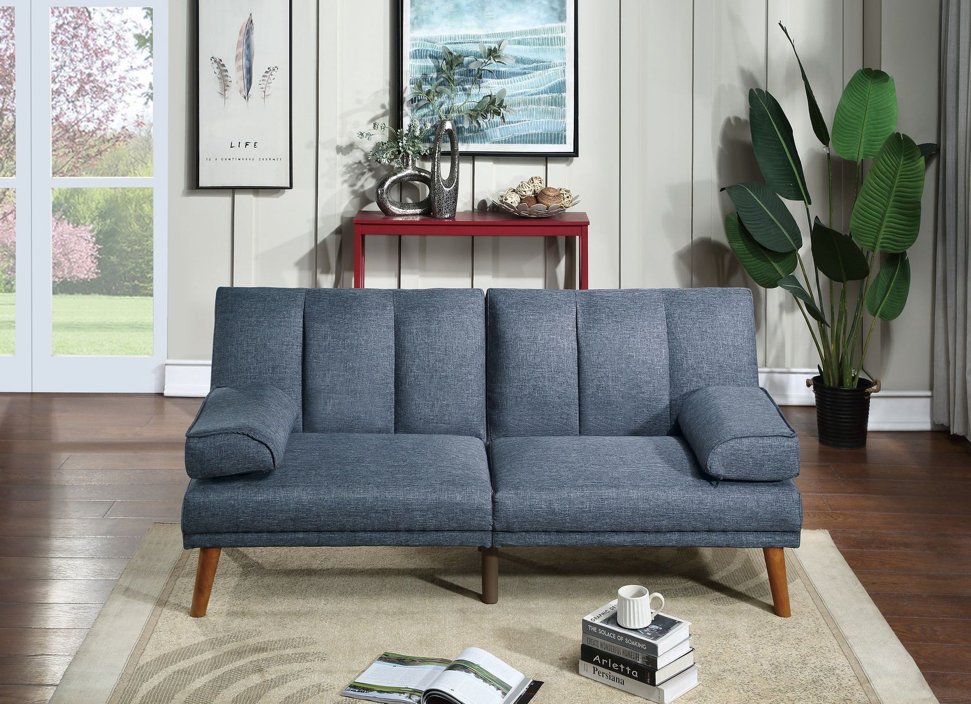 Navy Color Polyfiber 2pc Sectional Sofa Set Living Room Furniture – photo 2 of 17