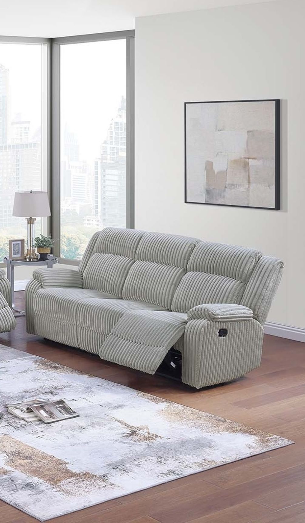 Motion Sofa Loveseat w Console And Recliner Chair Ash Color Fur Like – photo 19 of 20