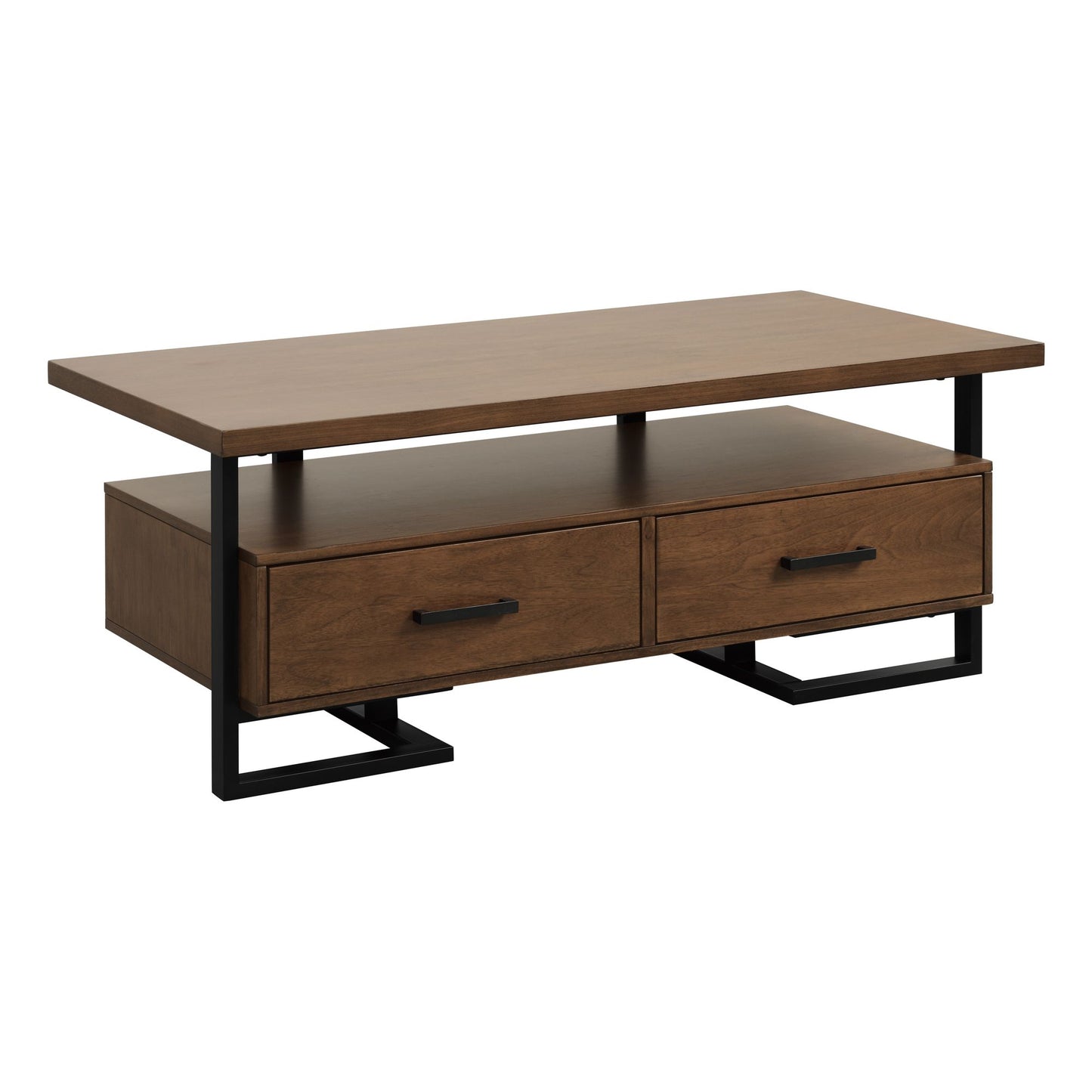 Contemporary Design Unique Frame 1pc Coffee Table with Drawers Walnut – photo 2 of 6