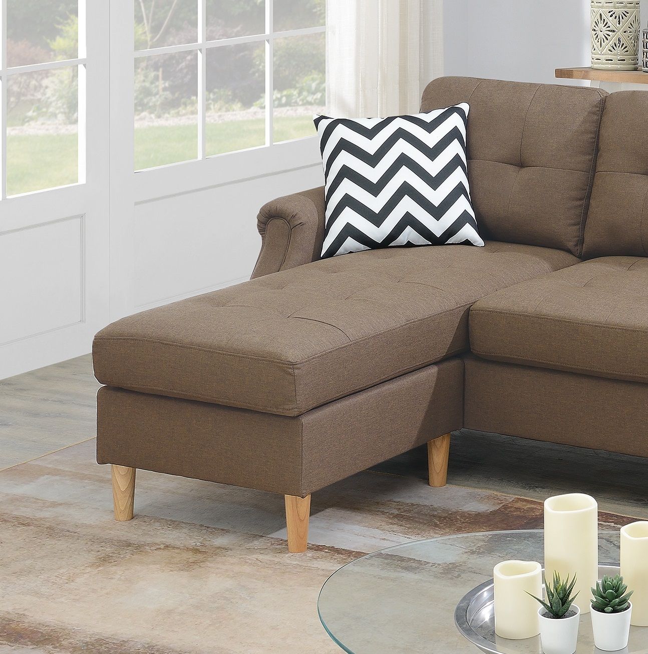 Living Room Corner Sectional Light Coffee Polyfiber Chaise sofa – photo 3 of 15