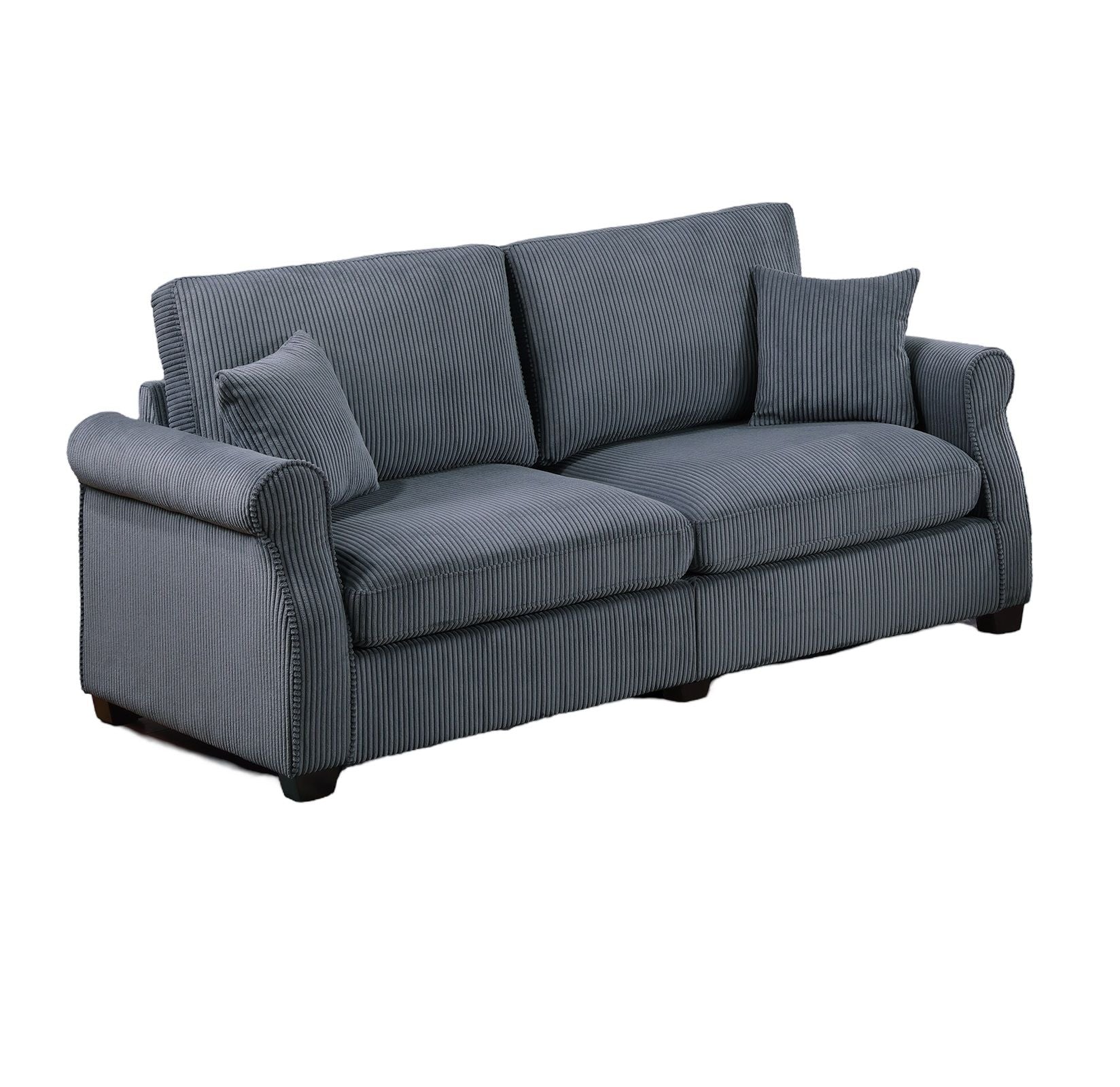 Classic Living Room 2pc Sofa Set Dark Gray Corduroy Sofa Loveseat – photo 9 of 10