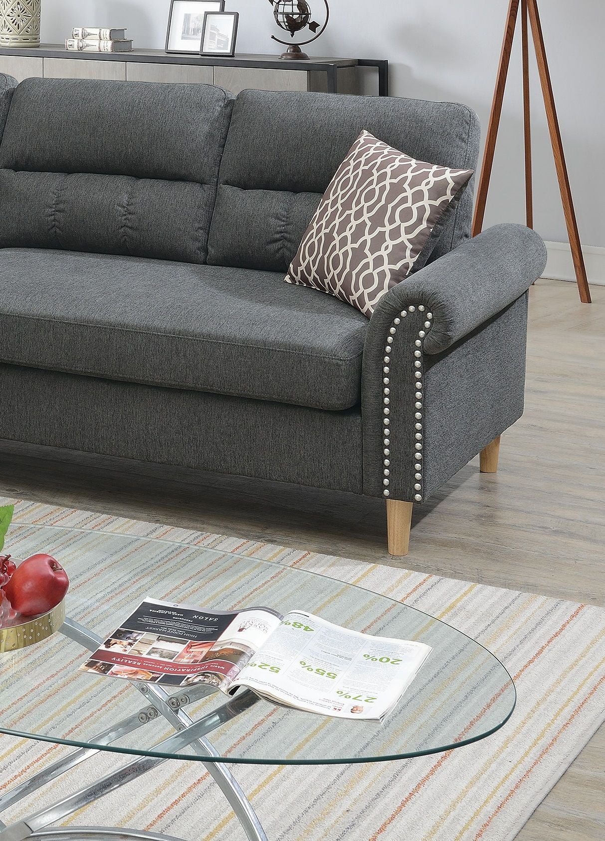 Slate Color Polyfiber Reversible Sectional Sofa Set Chaise Pillows – photo 2 of 18