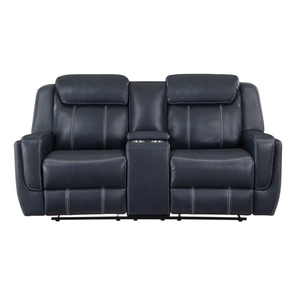 Modern Living Room Furniture 2pc Reclining Sofa Set Blue Breathable – photo 8 of 14