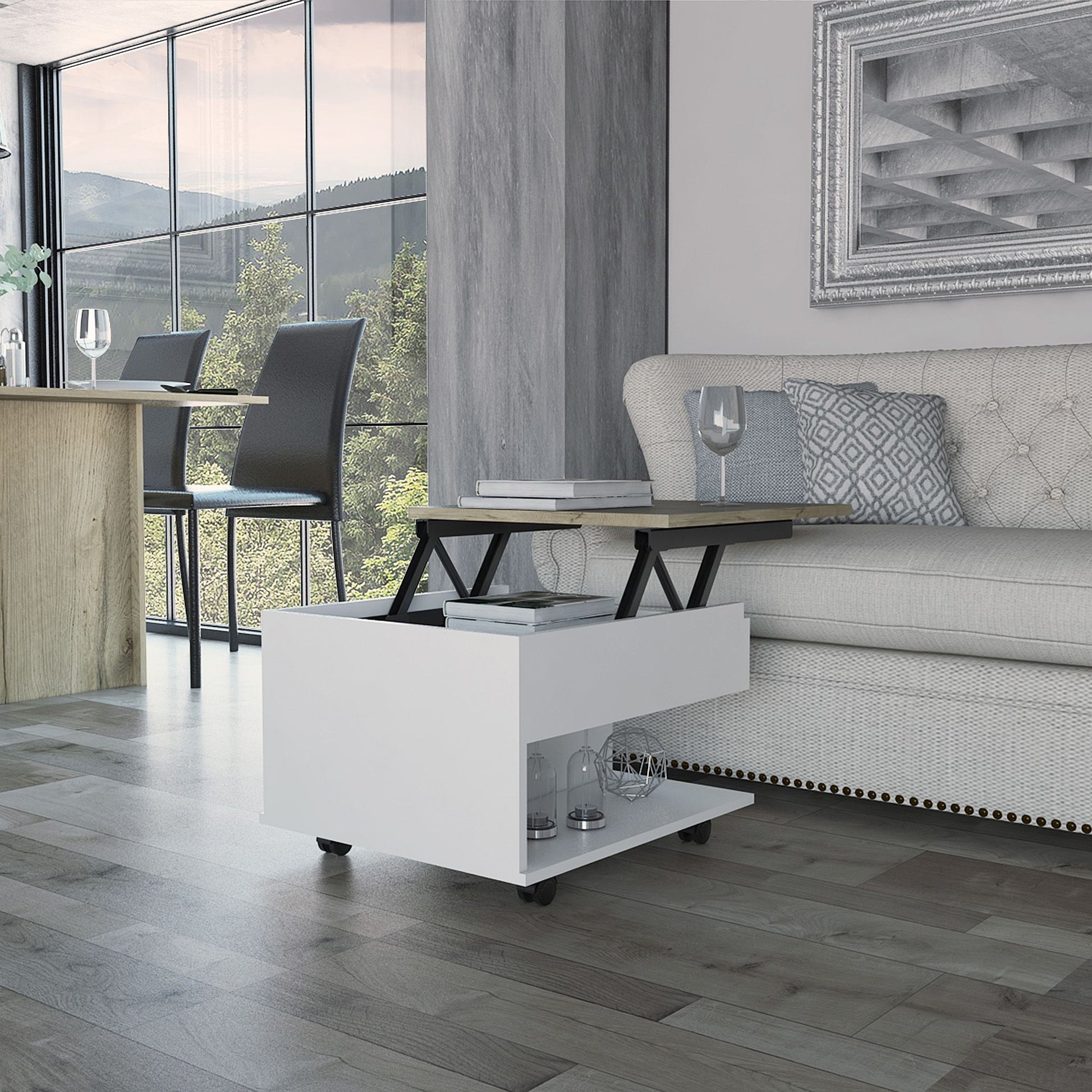 White and Light Oak 1-Drawer 1-Shelf Lift Top Coffee Table – photo 2 of 7