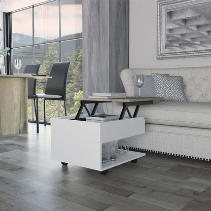 White and Light Oak 1-Drawer 1-Shelf Lift Top Coffee Table – photo 2 of 7