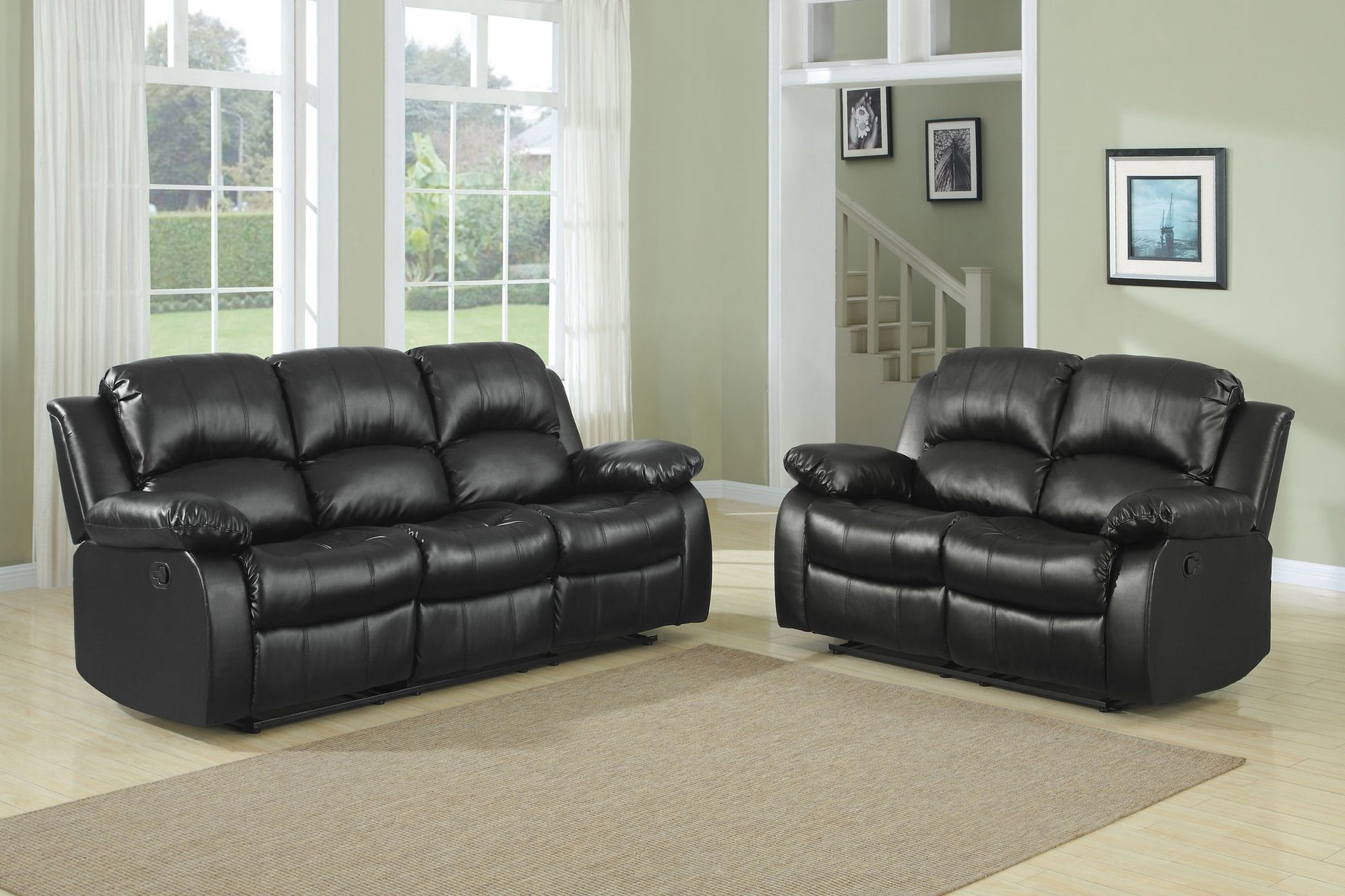 Comfortable Double Reclining Sofa 1pc Black Bonded Leather Match – photo 10 of 11