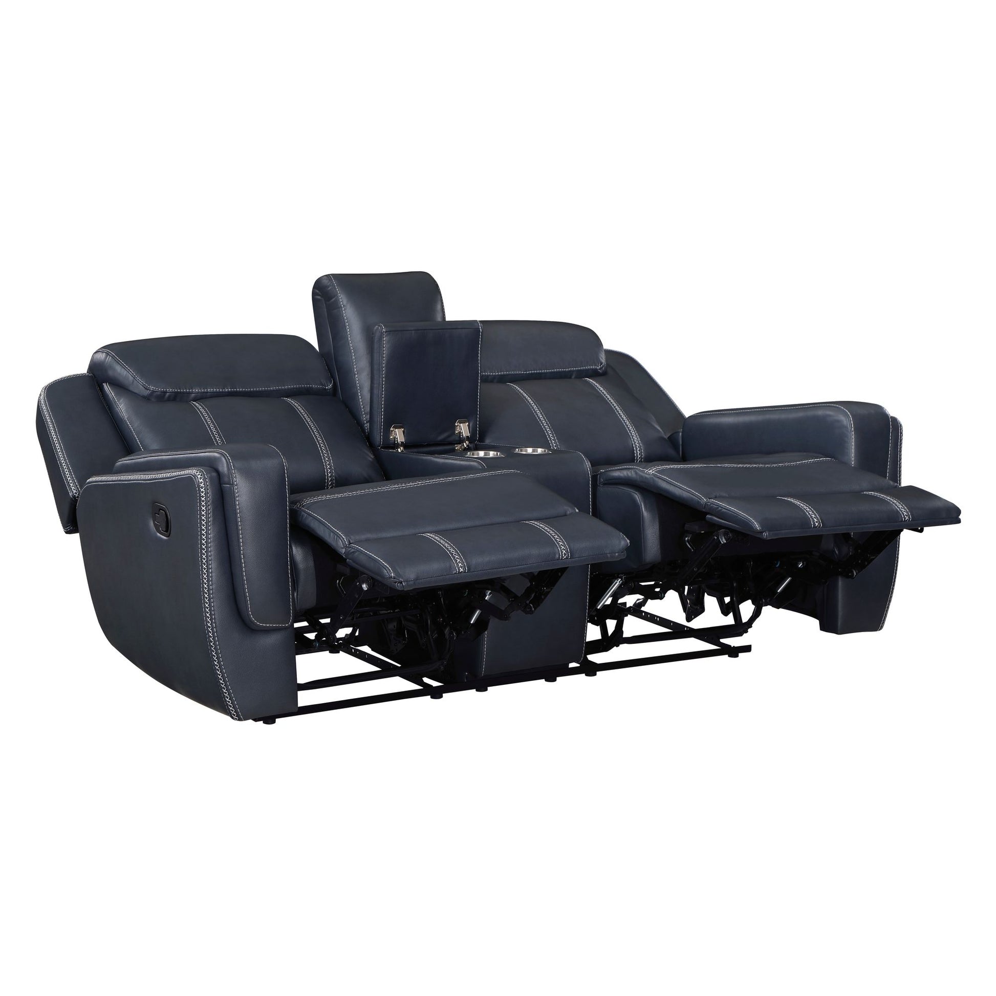 Modern Living Room Furniture 2pc Reclining Sofa Set Blue Breathable – photo 11 of 14