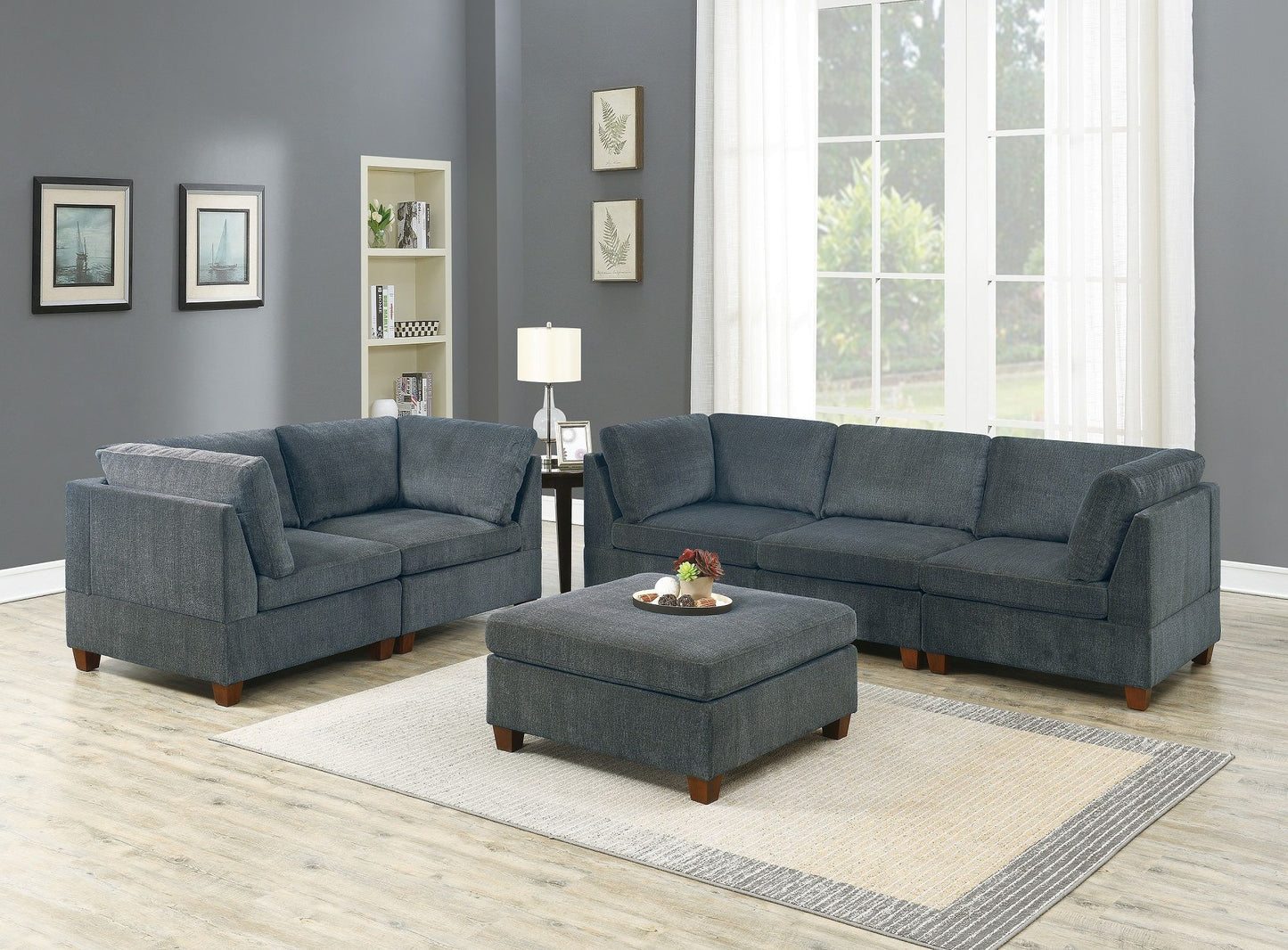 Living Room Furniture Grey Chenille Modular Sofa Set 6pc Set Sofa – photo 1 of 20