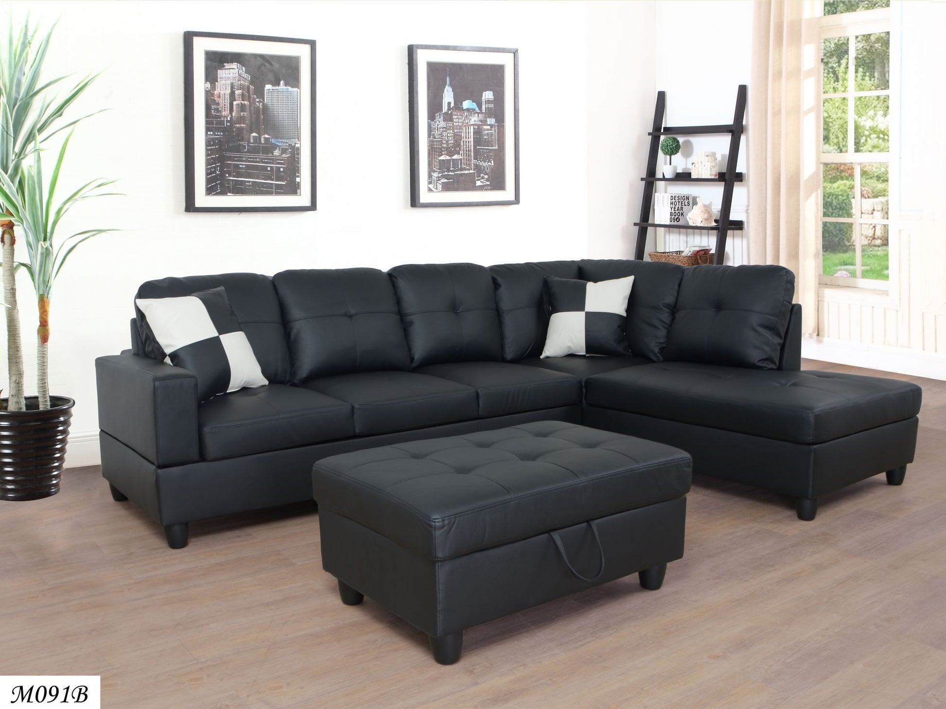 3 PC Sectional Sofa Set, (Black) Faux Leather left-Facing Sofa – photo 2 of 8