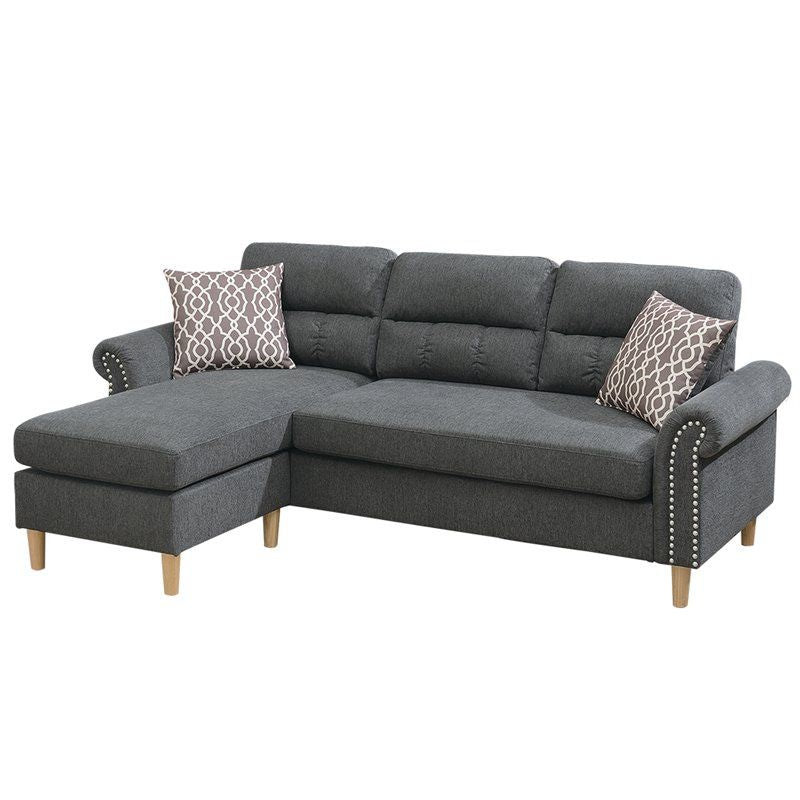 Slate Color Polyfiber Reversible Sectional Sofa Set Chaise Pillows – photo 5 of 18