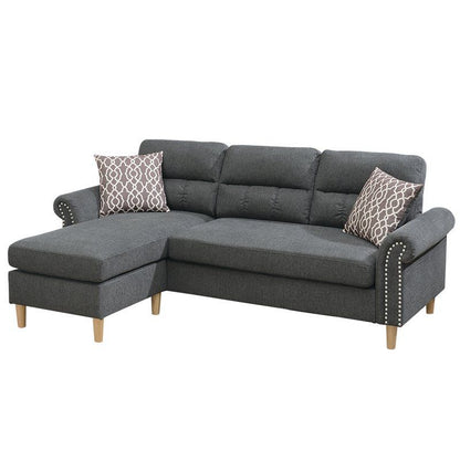 Slate Color Polyfiber Reversible Sectional Sofa Set Chaise Pillows – photo 5 of 18