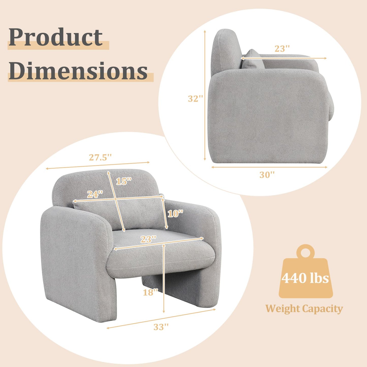 Modern Accent Chair with Waist Pillow and Armrests for Living Room – photo 4 of 27