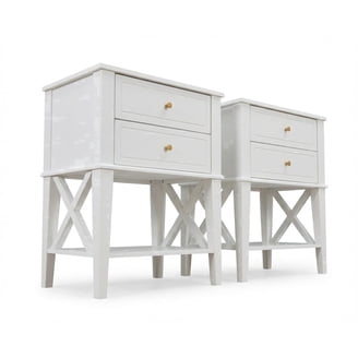 Tela Nightstand, 2 Drawers, Metal Handles, 25 Inch, White Pinewood