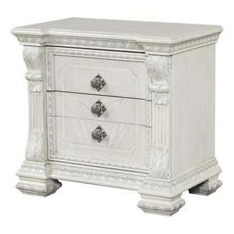 Naddy Nightstand, 2 Drawers, USB, Wire Brushed White Wood, 30 Inch