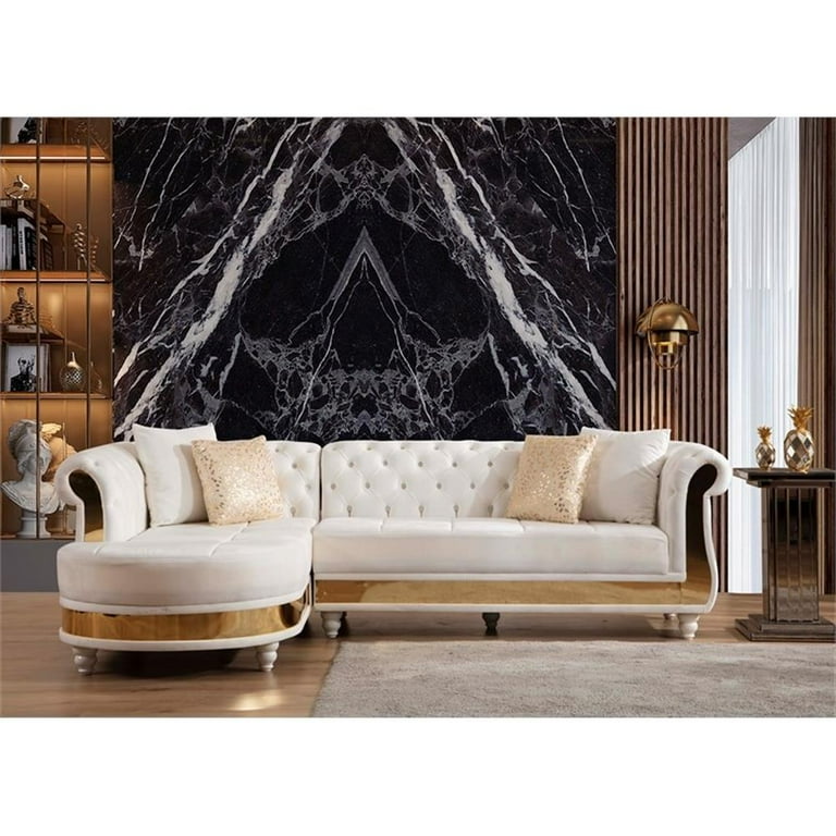 Gold Detailed Tufted Upholstery Sectional made with Wood In Off White