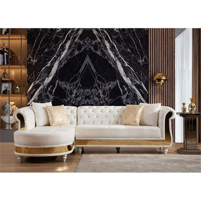 Gold Detailed Tufted Upholstery Sectional made with Wood In Off White