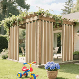 Yavi Outdoor Daybed Curtain and Cushion Set, Cream Waterproof Fabric