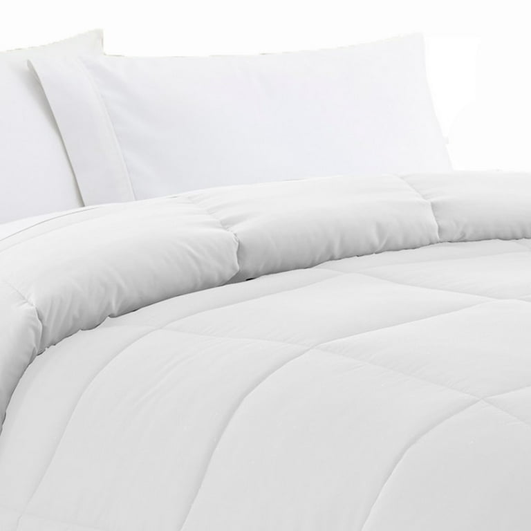 Beth Reversible Microfiber Queen Comforter, Squared Stitching, White, Gray