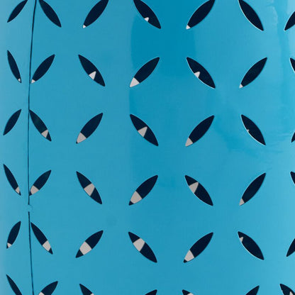 Lica Patio Side End Table, Barrel Shaped Lace Cut, 12 Inch Blue Iron