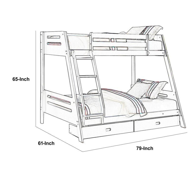 Emily Twin Over Full Bunk Bed with Ladder, 2 Drawers, Black Solid Wood