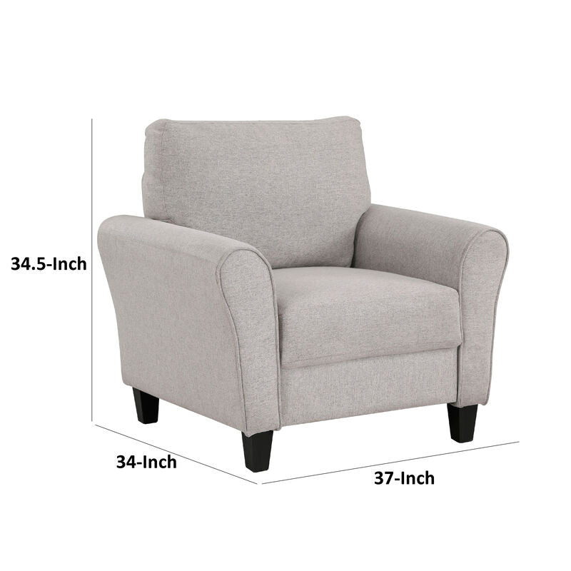 Leroi Accent Chair, 37 Inch, Gray Fabric and Round Flared Armrests