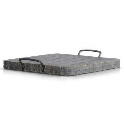 Distressed White Mahogany Ottoman Tray With Metal Handles