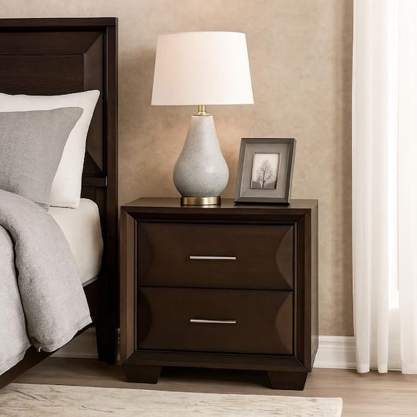 Nitz Nightstand, 2 Drawers, Espresso Brown Solid Wood, 27 Inch