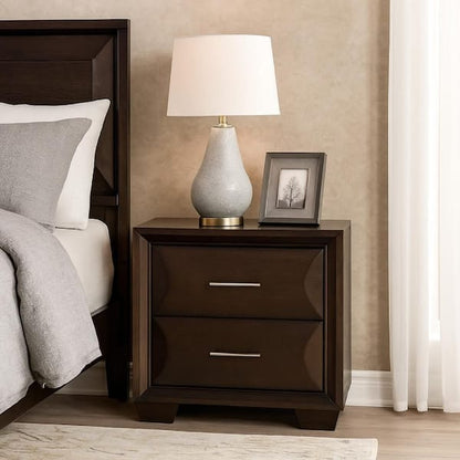 Nitz Nightstand, 2 Drawers, Espresso Brown Solid Wood, 27 Inch