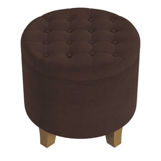 Wes Round Storage Ottoman, Chocolate Brown Velvet, Hardwood, 19 Inch