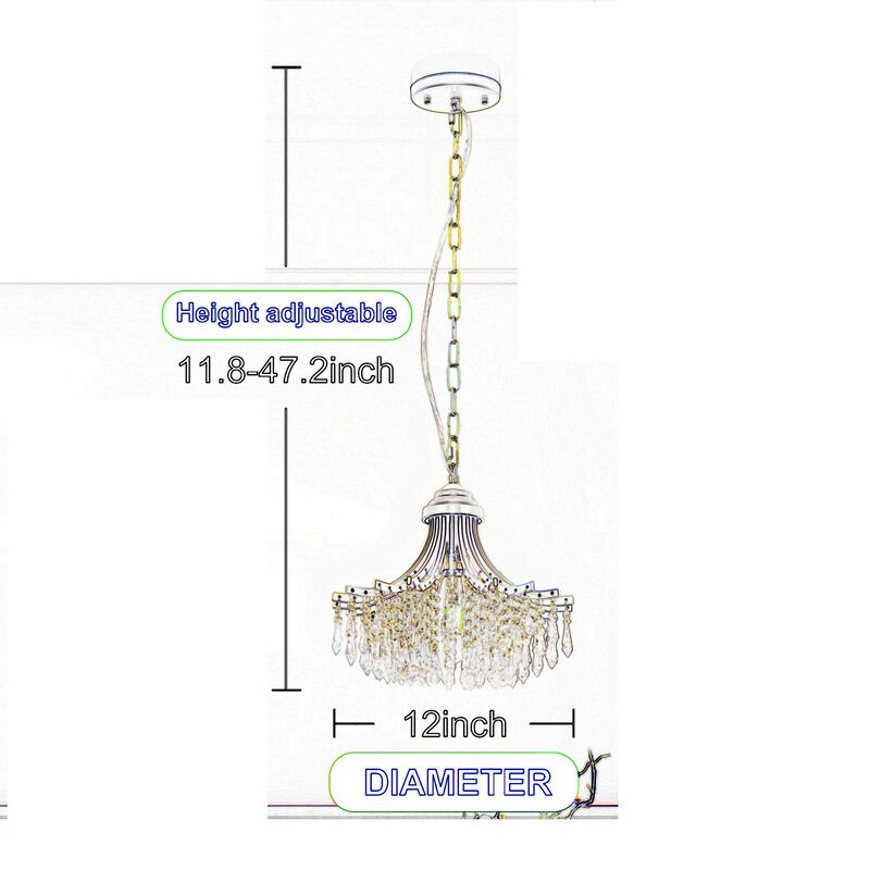 Accent Chandelier, Classic Crystal Inspired Cascade Gold Metal 12 Inch