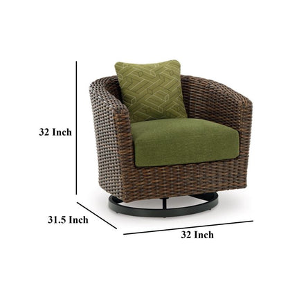 Izon Outdoor Swivel Lounge Chair, Green Polyester, Brown Black Woven